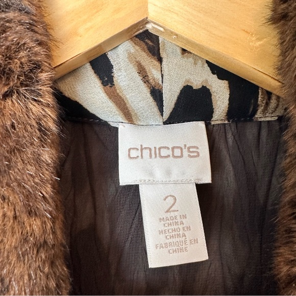 Chico’s Pleated Elegance Collar Jacket Faux Fur Animal Print sz L - Picture 6 of 8